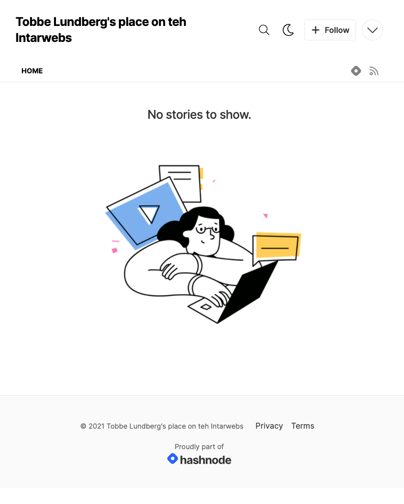 Default Hashnode blog landing page