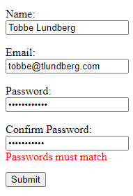 Screenshot of signup form
